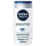 NIVEA MEN Sensitive Shower Gel Pack of 6 (6 x 250ml), Alcohol-Free Sensitive Skin Shower Gel, Gentle Shower Gel for Men