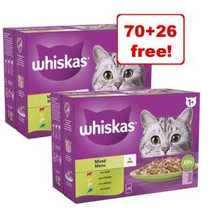 96 x 85g Whiskas Wet Cat Food Pouches Mixed Menu in Jelly - 70 + 26 Free