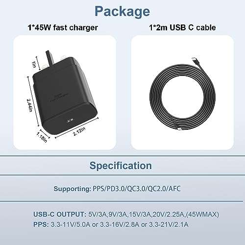 45W Super Fast Charger 2.0 USB C Fast Charger Plug with 2M Type C Cable - sold by Bolweo UK - FBA