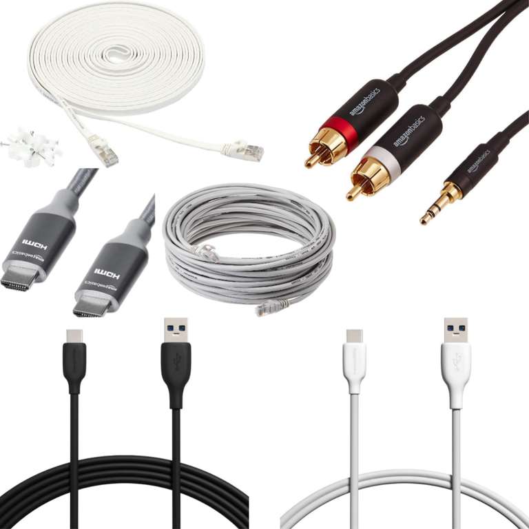 Amazon Basics Cable Sale e.g.: 7.6 m Flat RJ45 Cat-7 £4.61/ Flexible HDMI 3m £4.11/USB-C 3.1 Gen1 to USB-A 3m £5.47 and more @ Amazon