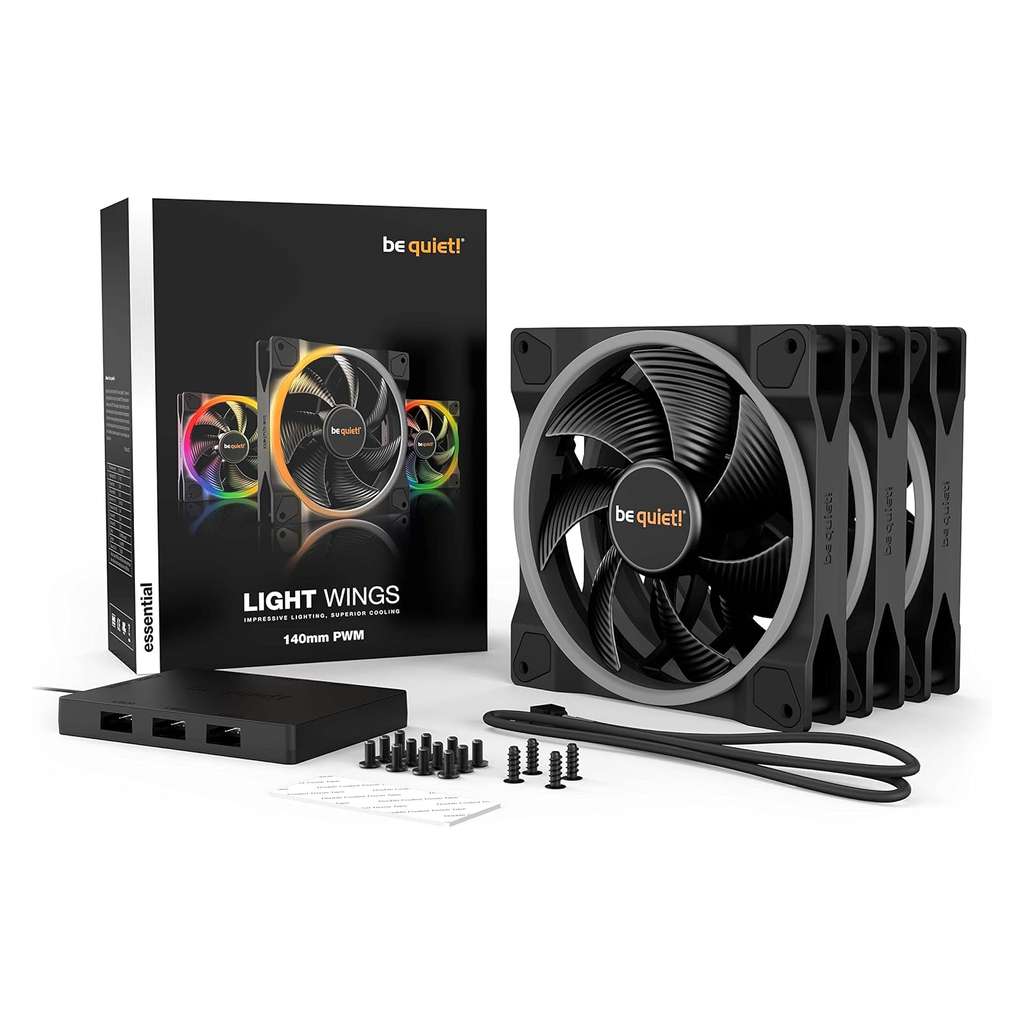 be quiet! (BL078) Light Wings PWM Cooling Case Fans 140mm Triple Pack -  Includes ARGB Hub - Use Code