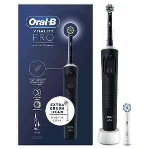 Oral-B Vitality Pro Electric Toothbrush, 1 Handle, 2 Toothbrush Heads, 3 Brushing Modes Including Sensitive Plus, 2 Pin UK Plug, Black