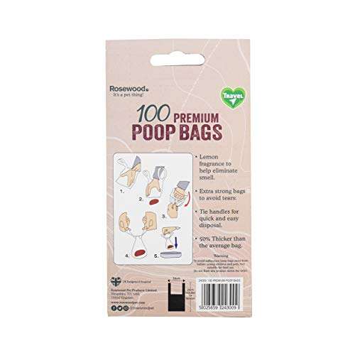 Rosewood 100 premium, degradable, extra thick and strong dog poo bags with easy tie handles, Black - One Size