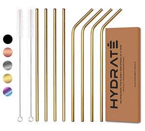 HYDRATE Stainless Steel Straws, Reusable, Eco Friendly, BPA Free Metal Straw (Pack of 8) - W/Voucher sold by Hydrate Bottles Shop
