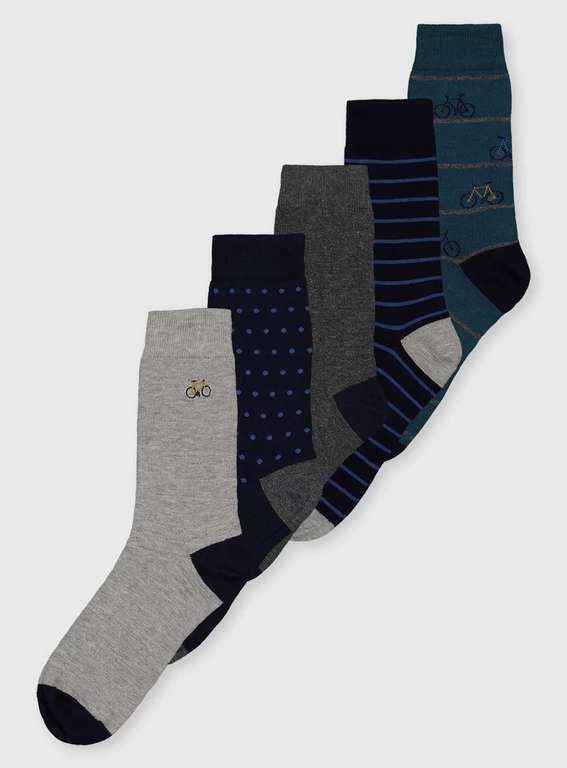 Grey, Navy & Teal Bicycle Ankle Socks 5 Pack for £4.50 + Free Collection @ Sainsbury's TU Clothing