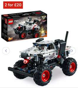 Buy any 2 LEGO for £20. Marvel Miles Morales vs. Morbius 76244. Star wars troopers 75345. Police dog 60369.Technic Jam Monster Mutt 42150
