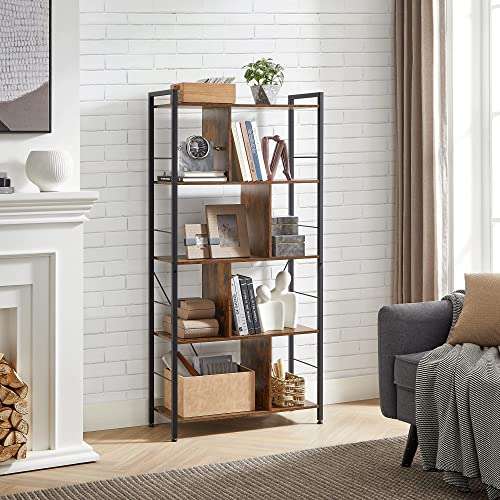 VASAGLE Bookcase, 5-Tier Storage Shelf - £53.49 / 4-Tier with Steel Frame - £61.99 With Voucher - Sold & Dispatched By Songmics @ Amazon