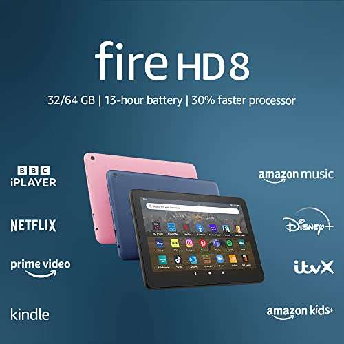 Amazon Fire HD 8 tablet | 8-inch HD display, 32 GB, 30% faster processor, designed for portable, 2022, Rose
