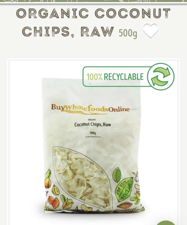 Organic Coconut Chips, Raw 500g with code