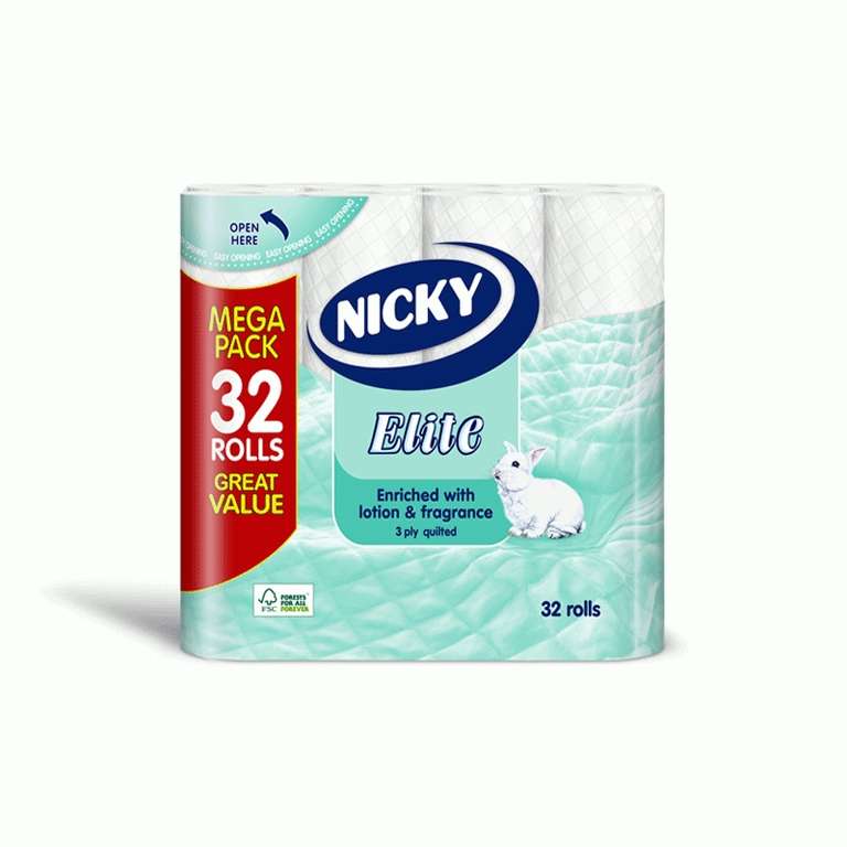 Nicky Elite Toilet Roll - 32 Pack £9.49 @ Home Bargains Hartlepool
