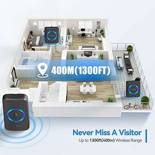 VOXON Door Bells Wireless Cordless with 2 Receivers - £14.84 with code and voucher Dispatched By Amazon, Sold By TechTack(EU)
