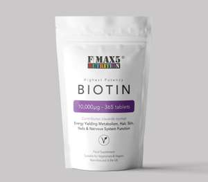 BIOTIN 10,000mcg Max Strength Healthy Hair Skin Nails Growth Vitamins B7 Tablets 1 year supply - fmax5-supplements