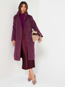 V by Very Relaxed Longline Textured Coat - Purple