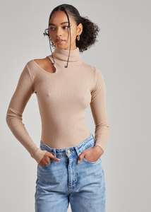 Pink Vanilla Camel Knit Cut Out Turtle Neck Top