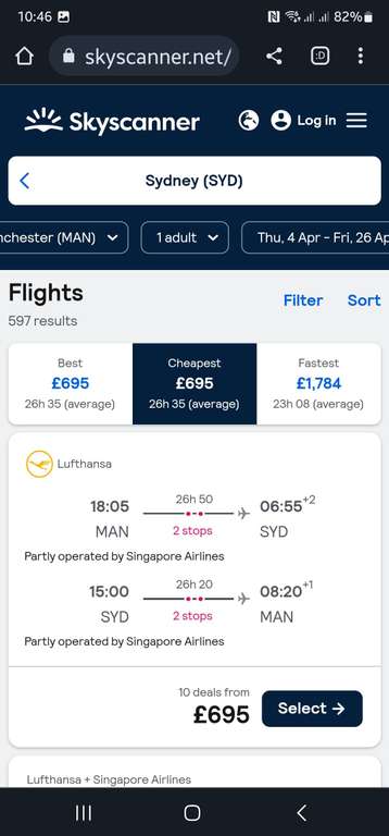 Return flights London or Manchester to Perth or Sydney April 4 - 26 with Singapore Airlines / Lufthansa £656 @ Skyscanner