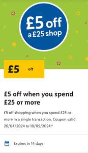Lidl Plus app £5 off when you spend £25 (Selected Accounts)