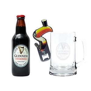 Official Guinness Irish Beer Glass Gift- Guinness Original Extra Stout 330ml, Guinness Tankard Glass and Toucan Bottle Opener Set