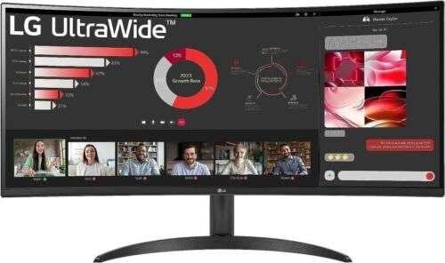 LG 34'' UltraWide QHD (3440x1440) 34WR50QC, 300nits, 1440p, 100Hz Curved Monitor with code sold by Ebuyer