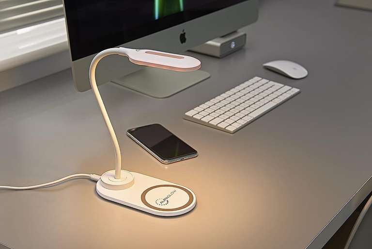 Auraglow LED Flexible Neck Desk Lamp with 3 Colour Modes and 10W Wireless Smart Phone Qi Fast Charger FBA Safield Dist. Ltd