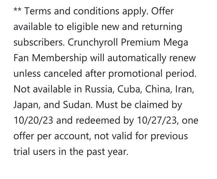 Crunchyroll Premium - 75 Days Trial Mega Fan Subscription (ONLY FOR NEW  ACCOUNTS)