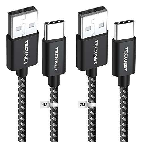 TeckNet USB C Cable, 60W 20V Nylon Braided High Speed Power Delivery Type C [2-Pack/1M+2M] USB C to USB A - £4.49 @ Amazon / Tecknet