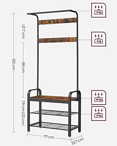 VASAGLE Coat Rack, Coat Stand with Shoe Storage Bench, 4-in-1 Design, with 9 Removable Hooks - £45.59 (Prime members) @ Amazon / Songmics