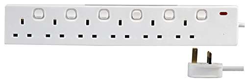 PRO ELEC - Individually Switched Extension Lead, 6 Socket, 5 Metres, Neon On Light (White) £11.10 @ Amazon