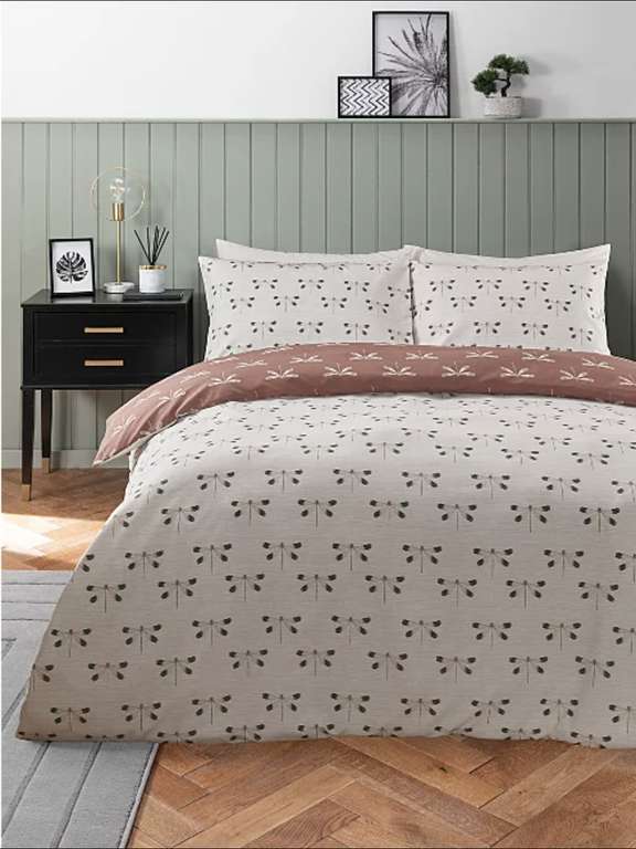 Pink & White Dragonflies Reversible Duvet Set - Reduced With Free Click & Collect