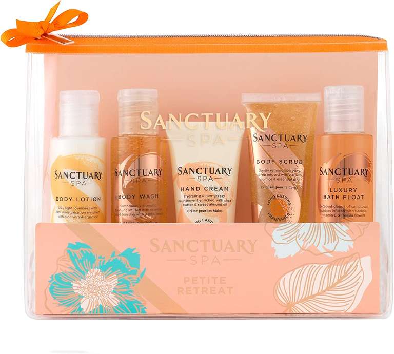 Sanctuary Spa Gift Set, Petite Retreat Travel Bag With Shower Gel, Body Scrub, Body Lotion, Bubble Bath, Vegan Beauty Gift - £8.99 @ Amazon