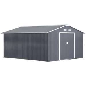 Outsunny 13 x 11ft Garden Metal Storage Shed Outdoor Storage Shed with Foundation Ventilation & Doors, Grey - (Using Code)