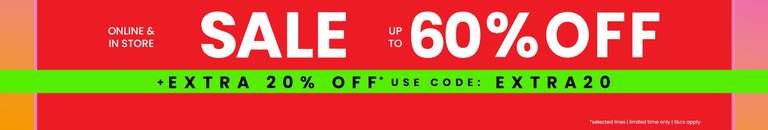 Up to 60% off the Sale + Extra 20% off With Code + Free Click and Collect