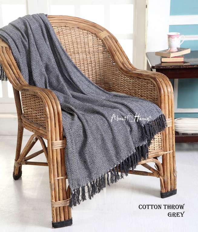 Herringbone Blanket Throw, Settee Cover (Grey/Nat, 50"x60") 100% cotton
