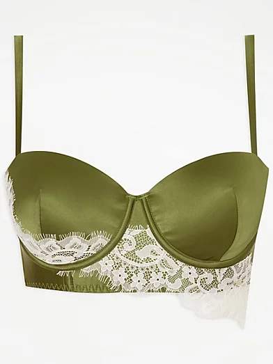Women's Entice Satin Lace Balcony Bra's in Black, Green or Red +
