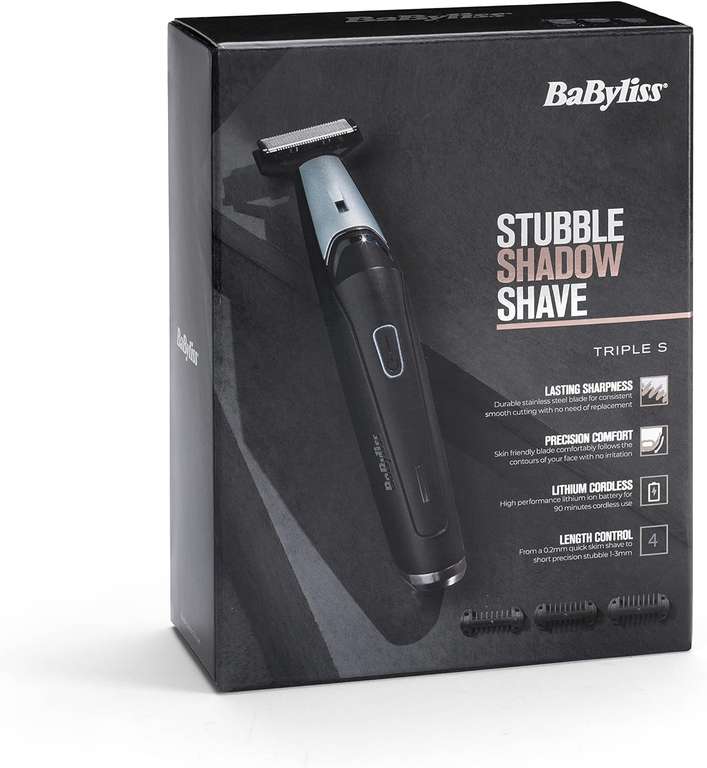 BABYLISS Triple S Stubble, Shadow & Shave Wet & Dry Beard Trimmer - Black & Silver