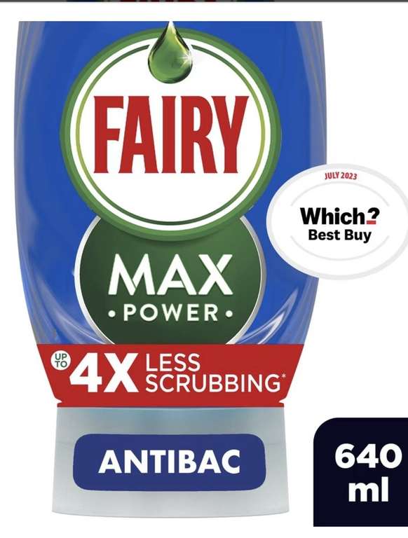 Fairy Washing Up Liquid Max Power all varieties 640Ml (Clubcard Price, PLUS 4 for the price of 3)