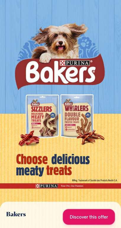 Bakers Sizzlers Dog Treats 80g (more in op) £1 / Free with cashback via the Shopimum app @ Tesco
