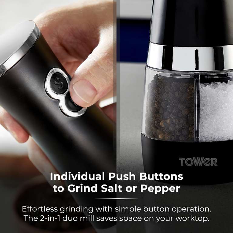 Tower T847004W Electric Duo Salt and Pepper Mills - Black | Hotukdeals