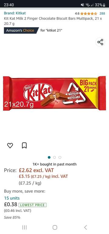 Kit Kat Milk 2 Finger Chocolate Biscuit Bars Multipack, 15 x (21 x 20.7 g) £6.90 delivered @ Amazon Business