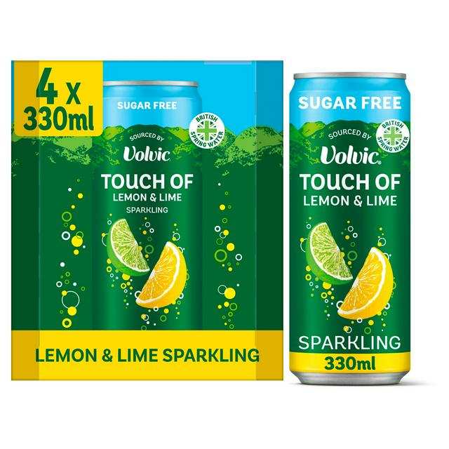 Volvic Touch Of Sparkling Lemon & Lime/Mango Flavour Water (4x330ml can packs) in Grimsby