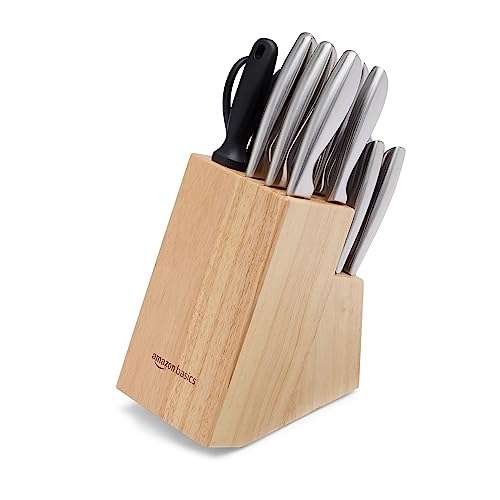Amazon Basics 18 Piece Stainless Steel Comfort Grip Knife Set with Block (W/Voucher)