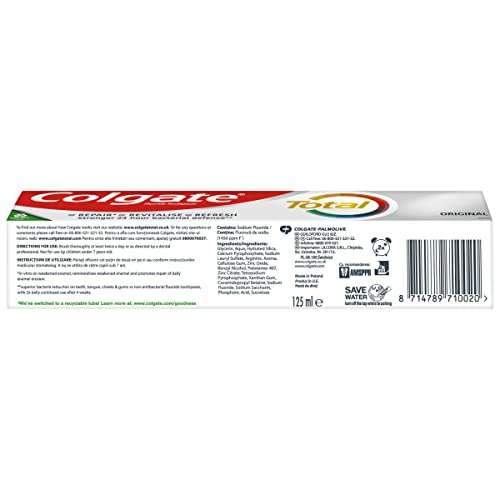 Colgate Total Original Toothpaste, 125ml - £2 / £1.80 Subscribe & Save + 5% Voucher on 1st S&S @ Amazon