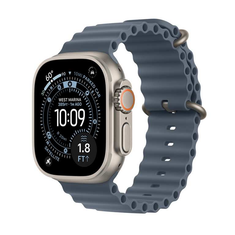 Refurbished Apple Watch Ultra 3 GPS + Cellular, 49mm Natural Titanium Case with Anchor Blue Ocean Band