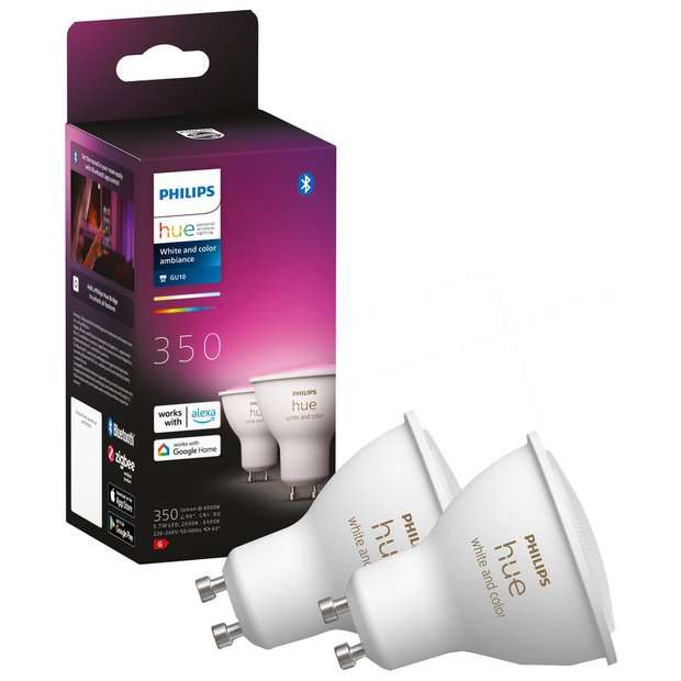 Philips Hue GU10 Colour Smart Bulb With Bluetooth - 2 Pack + Free Collection