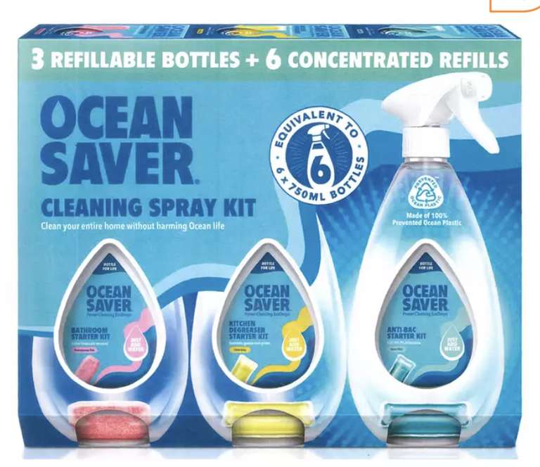 Oceansaver Cleaning Spray Kit, 3 Bottles & 6 Concentrated Refills