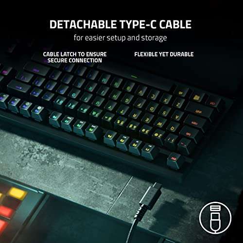 Razer Huntsman V2 Tenkeyless (Red Switch) - Optical Gaming Keyboard, Detachable USB Type C Cable) UK Layout | Black - £99.99 @ Amazon