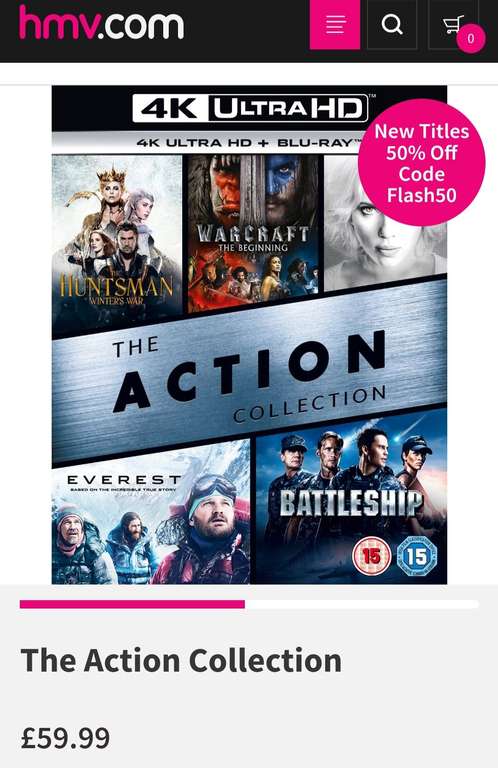 The Action Collection - 5 4k Ultra HD Movies for £29.99 with code @ HMV