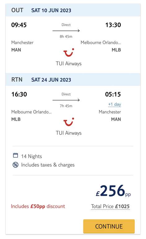 Manchester to Orlando 14 Day Return Flights - 10th to 24th June 2 Adults / 2 Kids £1025 via TUI