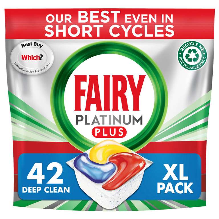Fairy Platinum Plus Deep Clean Fresh Herbal Breeze Dishwasher Tablets x42 £6 (Nectar price) @ Sainsbury's