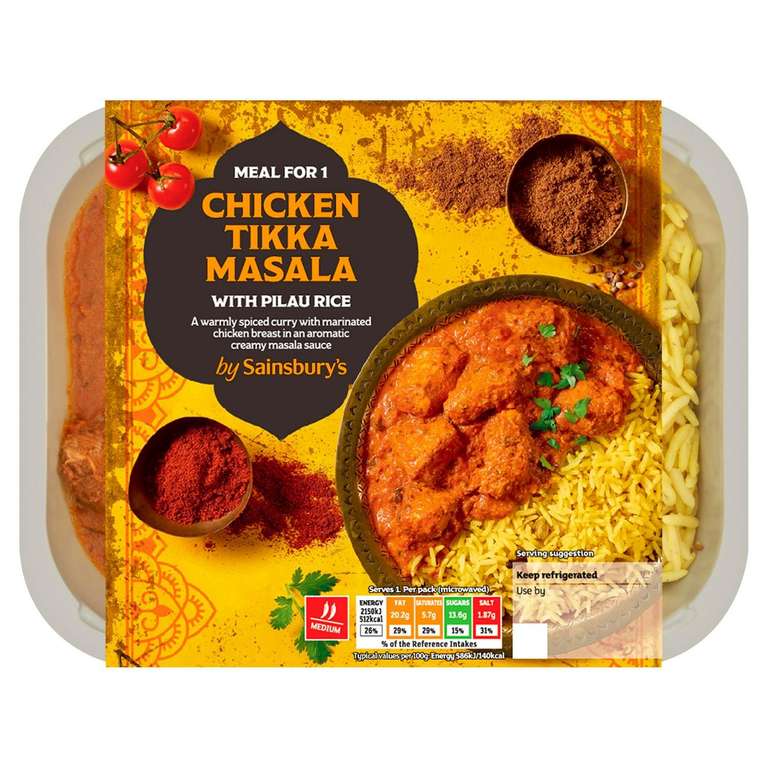 Sainsbury's Curry & Rice Meal for 1 - Chicken tikka masala, Chicken korma, Chicken jalfrezi, Butter chicken and more - Nectar price