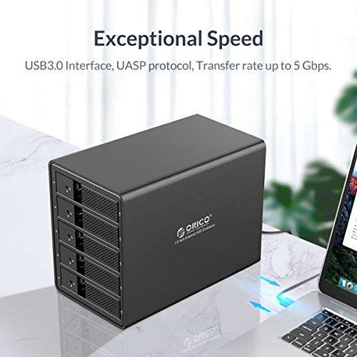 Orico 5 Bay External Hard Drive Enclosure (80TB, Hot Swappable) - £151 sold by Orico @ Amazon